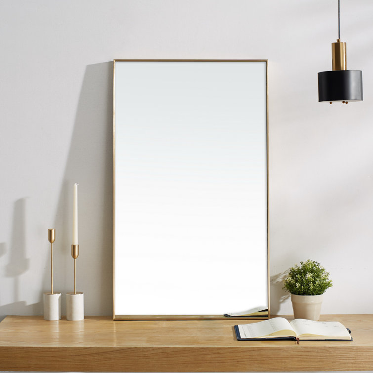 Mercer41 55.1"×31.5" Brass Narrow Border Rectangle Mirror, Slim Frame